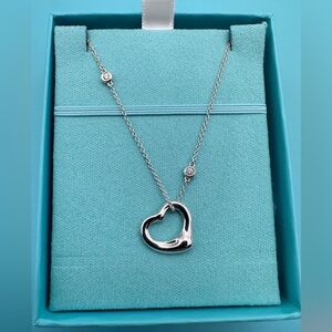 Tiffany & Co. New 16mm Open Heart + 16” Dbty 5 Diamond 0.15 Ctw Necklace